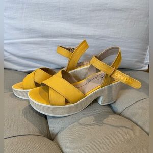 Yellow chunky heel sandals